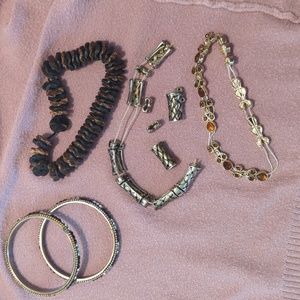 Broken jewelry bundle 3 stretch bracelets and 2 bangle bracelets.